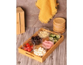 Resim AtbyhomeDuo 300 ml Silikonlu Bambu Kapaklı Cam Kahvaltılık Lüx Kahvaltılık Sunum Seti 