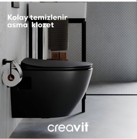 Resim Creavit Free Mat Siyah Kanallı Asma Klozet Fe320, Creavit Duck Duroplast Yavaş Kapak Mat Siyah 