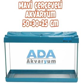Resim Ada Akvaryum Mavi Plastik Çerçeveli Akvaryum 50x30x25 Cm 