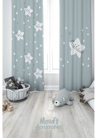 Resim Tatlı Yıldız Desenli Baskılı Çocuk Ve Bebek Odası Fon Perdesi 2 Kanat - Prd-13 Çok Renkli 