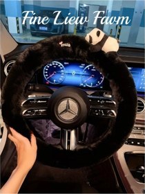 Resim Willowhaven Sevimli İşe Gidiş Rahat Peluş Karikatür Direksiyon Kılıfı Panda İle Siyah Kadınlar İçin Araba Aksesuarı Panda İle Siyah 