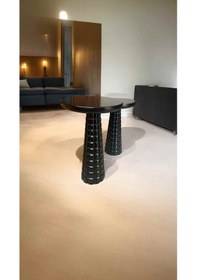 Resim Siyah Renk Doğal Ahşap Mantar Sehpa 2li Set Yan Sehpa Takımı Siyah 