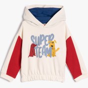 Resim Erkek Bebek Kapüşonlu Sweatshirt Renk Kontrastlı Köpek Baskılı Pamuklu 