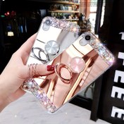 Resim Şık ve Lüks Elektrokaplama Ayna Taşlı Cep Telefonu Koruyucu Kılıf, iPhone16promax için CD Halka Tutucu ile Kadın Makyaj Aynası Anti-Düşme Cep Telefonu Kılıfı 