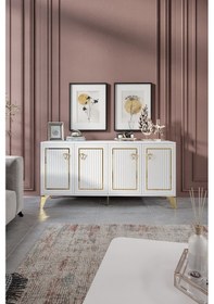 Resim TREND KONSOL MDF MEBRAN KAPAK BEYAZ GOLD 