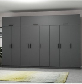 Resim Minar Kale 8 Kapaklı 4 Çekmeceli Dolap Ve Yüklük Antrasit 255cm Antrasit 