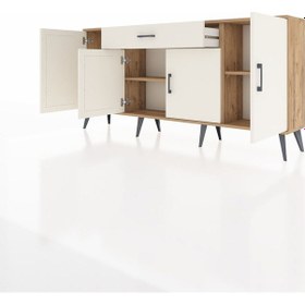 Resim Arges Konsol 3 Raflı Tek Çekmeceli 4 Kapaklı 176x30x83 Çam-aytaşı/aytaşı Beyaz 
