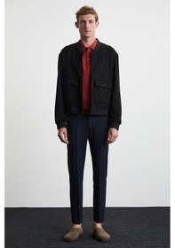 Resim Grimelange Preppy Erkek Organik Pamuklu Çift Cepli Düğmeli Regular Fit Yuvarlak Yakalı Siyah Ceket 