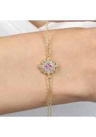 Resim Mia Vento Pink Taşlı Bohem Güzellik Gold Renk Vintage Gümüş Bileklik 