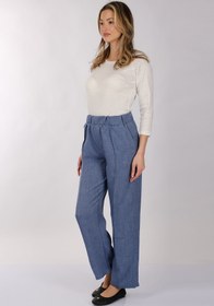 Resim Daido Minimalist Yüksek Bel Keten Kadın Pantolon - Regular Fit - Mavi / 48 