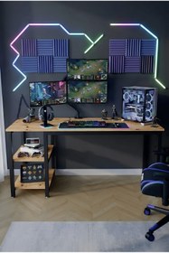 Resim reflekta Raflı Oyuncu Masası 60x160 cm. Gaming Masa Demonte 