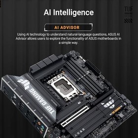 Resim ASUS TUF GAMING B860M PLUS WIFI Intel mATX anakart, 12+1+2+1 80A DrMOS güç aşamaları, DDR5, PCIe 5.0, 3xM.2 yuvaları, WiFi 7, 2.5Gb Ethernet, DisplayPort, HDMI, DP Alt modlu USB 20Gbps Tip-C 