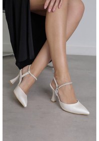 Resim Perii Model 8 CM Topuklu Taş Detaylı Topuklu Ayakakbı Sedef 