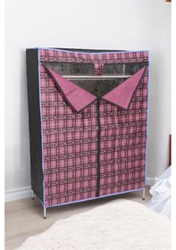 Resim İronika Kalın Metal Borulu İskeletli Bez Gardrop Portatif Demonte Elbise Dolabı Bez Dolap Bordo Bordo 