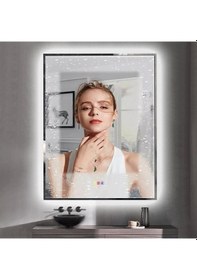 Resim 80x100 H Cm Bluetoothlu Buğu Çözücülü Dokunmatik Işıklı Ledli Banyo Aynası Şeffaf 