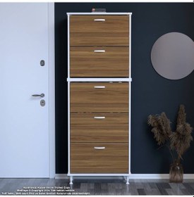 Resim Modilayn Varbi Umay' 2 Li Antre Hol 52 X193x 25, 5 Cm Lik 5 Düşer Kapak 10 Göz Bölme Raflı Ayakkabılık Beyaz - Ceviz 