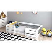 Resim Lullaby Montessori Çocuk Yatak 90x190 Yatak Uyumlu M6-beyaz Kitaplıklı Karyola 