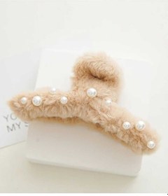 Resim Büyük Boy İnci Peluş Mandal Toka 12 Cm Bej 