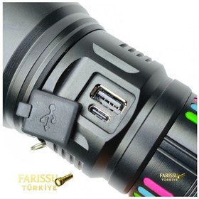 Resim Ps-3900 Profesyonel Şarjlı El Feneri 110w 11000 Lümen Zoomlu Powerbank 4 Modlu Siyah 