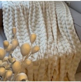 Resim Peluş Ekru Geometrik Desen Koltuk Örtüsü 170x220cm Ekru 