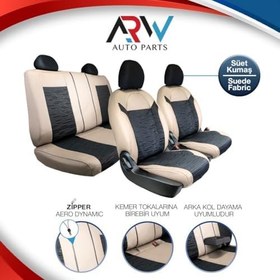 Resim Mitsubishi Lancer Evolution ile Uyumlu Lüx Deri Süet Oto Koltuk Kılıfı Ön Arka Takım Prime Serisi BEJ SİYAH 