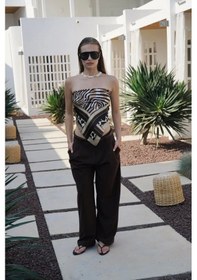 Resim Çift Pileli Bol Paça Pantolon Kahverengi 