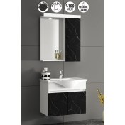 Resim Aynalı Banyo Dolabı Takımı 55 cm Royal Mermer Desenli Kapak Komple Mdf ve Seramik Lavabo 
