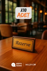 Resim Happynesso Masa Yazısı Serisinden GRİ Pleksi Üstü GOLD Metal "REZERVE" Yazısı - 100 mm X 50 mm - 10 Adet 
