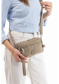 Resim Nemo Bags Açık Vizon Unisex Cüzdan, 4 Gözlü, Telefonluk, Crinkle Kumaş, Çapraz Askılı Omuz Çantası, 20x12cm Açık Vizon 