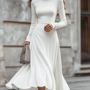 Resim Kadınların Zarif Fransız Şık Elbisesi - Uzun Kollu Resmi ve Günlük Kıyafet, Şık A-Line Silueti, Yumuşak Zarif Parti Düğün Tarih Elbisesi - Tüm Mevsimler İçin Şık Kadın Giyim, Düğün Misafiri, Günlük Gezinti Kıyafeti, Yüksek Yaka Tasarımı, Cilt Dostu Kumaş, Akıllı Etek Stili, Rahat Giyim, Nefes Alabilir Malzeme, Yetişkin Giyim, Fransız Tarzı, Tarih Gece, Şık Tarz, Şık Moda, Resmi Kıyafet, Yetişkinler, modaöncüsü 