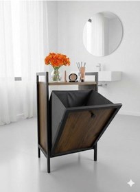 Resim Metal Kirli Çamaşır Sepeti Banyo Rafı Dolabı Düzenleyici Organizeri Ahşap 