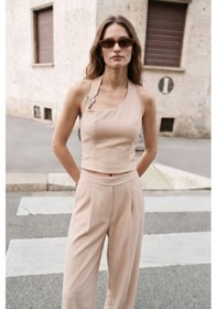 Resim Sateen Aksesuar Detaylı Bluz - Bej-137444 