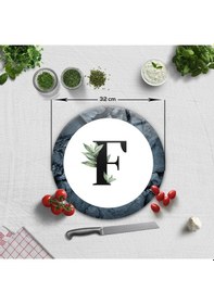 Resim Decorita Cam Kesme Tahtası - Cam Kesme Tablası | Harfli Tasarım | F | Çap 32 CM 