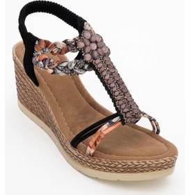 Resim Luvi Shoes Sogno Siyah Taşlı Kadın Dolgu Topuklu Sandalet Siyah 