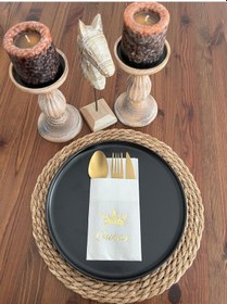 Resim Gold Yaldızlı Beyaz Queen Taç Detaylı Cepli Kanguru Peçete 12 Adet 