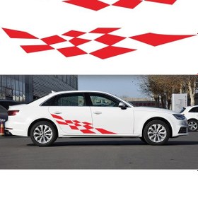 Resim 2 Adet / Takım D-943 Damalı Bayrak Desenli Araba Modifiye Dekoratif Etiket Kırmızı 