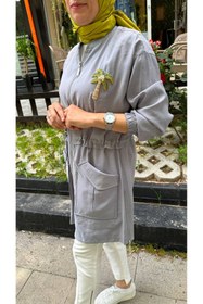 Resim Sernisa Moda Kadın Tesettür Beli Büzgülü Fermuarlı Cepli Mevsimlik Tunik Ceket 
