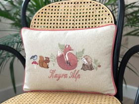 Resim Forest Dekoratif Bebek Yastığı - Ekru / Bebek İsmi 