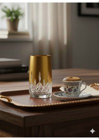 Resim Bohemia Kristal Kahve Yanı Su Bardağı Altın Yaldızlı 150 Cc 6 Adet Altın 