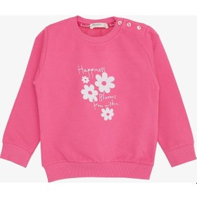 Resim Breeze Kız Bebek Sweatshirt Simli Çiçek Baskılı 9 Ay-3 Yaş, Pembe-pembe Pembe 
