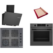 Resim Bosch Gri 3 lü Ankastre Set (HUA717BN0T-POP6C9P30O-DWK66PJ70T ) Buhar Destekli - Pişirme Matı ile 