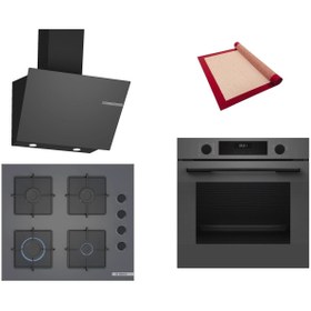 Resim Bosch Gri 3 lü Ankastre Set (HUA717BN0T-POP6C9P30O-DWK66PJ70T ) Buhar Destekli - Pişirme Matı ile 
