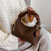 Resim Kadınlar için Dokuma Desenli El Çantası, Şık Mini El Çantası, Basit Ruched Hobo Çantası ve Cüzdan 