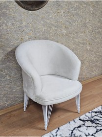 Resim ZAFİR Tekli TEDDY Beyaz Boyalı Telli Ayak Çay Seti Koltuk Tekli Berjer , Balkon, Salon, Ofis 