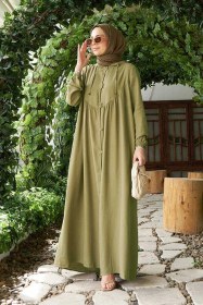 Resim 6635-parça Boyalı Brit Düğmeli Denim Ferace Haki Haki 