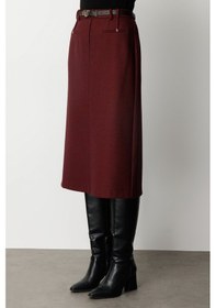 Resim Ekol Kadın Beli Kemerli Yırtmaçlı Midi Etek 2009 Bordo Bordo 