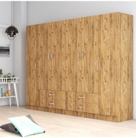Resim tanmob 6 Kapılı Dört Çekmeceli Geniş Gardrop Çam - Grd0802 