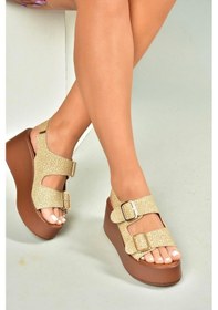 Resim Fox Shoes U946418517 Bej Hasır Dolgu Topuklu Kadın Ayakkabı Bej-hasır 