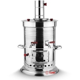 Resim Çift Musluklu Odunlu Kömürlü Çay Semaveri Odunlu Kömürlü Paslanmaz Semaver 5 Litre 