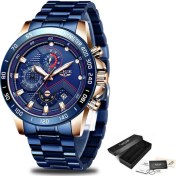 Resim Hanyang Tüm Mavi Lıge Erkek Saatler Top Marka Lüks Paslanmaz Çelik Mavi Su Geçirmez Kuvars Izle Erkekler Moda Chronograph Erkek Spor Askeri Saat (Yurt Dışından) 